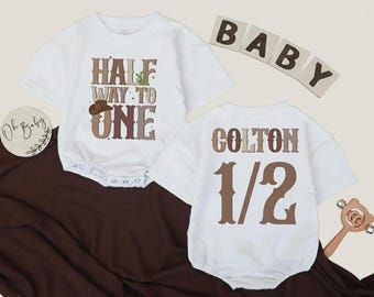 Custom Half Way To One Western Birthday Romper, Cowboy Baby Gifts, 1/2 Birthday Outfit, Western Baby Shower Outfits, 6 Months Baby Bodysuit