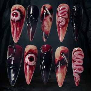 3D Horror Press On Nails: Bloody Gothic Halloween Costume Nail Art