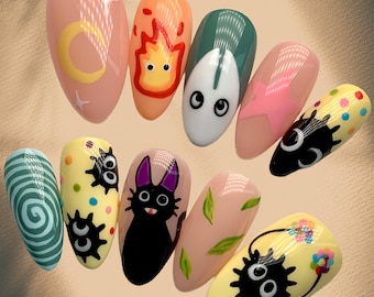 Hand-Painted Studio Ghibli Press-On Nails: Kawaii Cartoon Nail Art