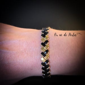 Miyuki Half Tila Black and Gold Bead Bracelet | Chic & Mysterious Jewelry