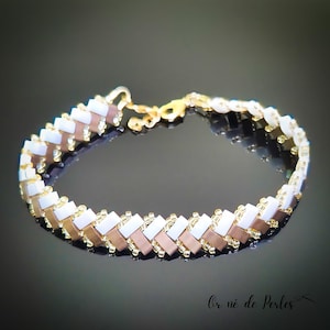 Matte White & Gold Miyuki Half Tila Bead Bracelet | Chic and Geometric Jewelry