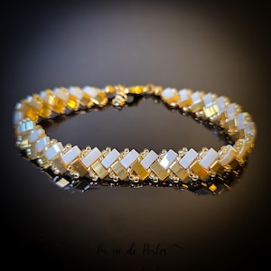 Miyuki Half Tila Pearl Bracelet Gold Plated and Pearly White | Chic & Luminous Jewelry