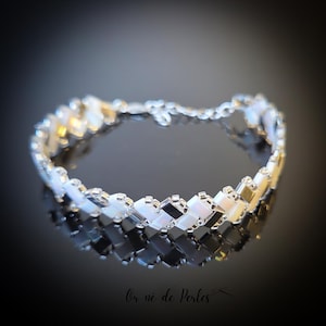 Iridescent White & Silver Miyuki Half Tila Bead Bracelet | Pure and Luminous Jewelry