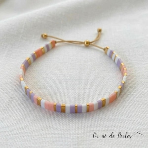 Bracelet Perles Miyuki Half Tila Pêche & Lilas, Half et Quarter Tila Plaqué Or