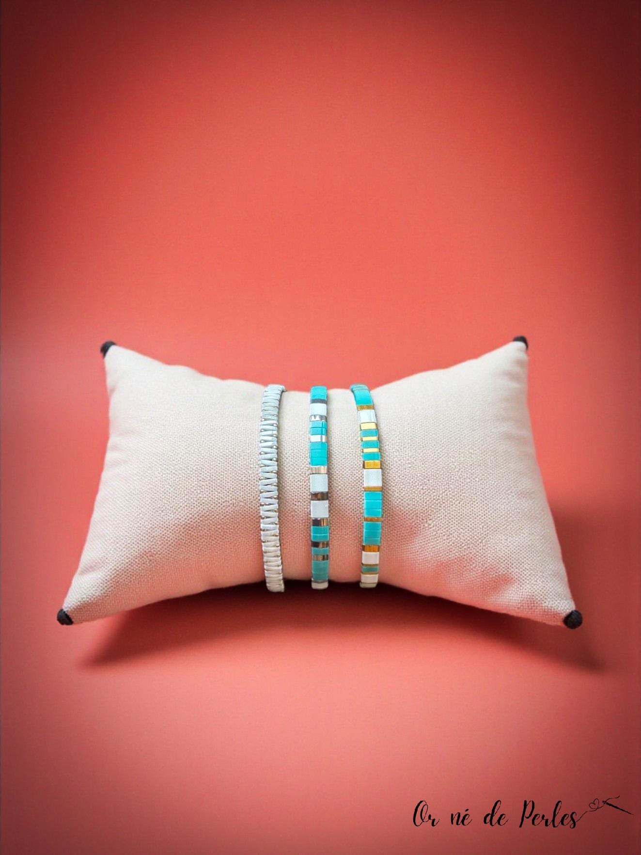 Bracelet Vintage Rigide En Laiton Étain Avec Perles Bleu Turquoise - Modèle 5103