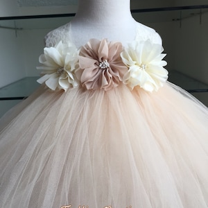 Ivory Champagne Flower Girl Chiffon Flower Tutu Dress, Flower Girl Dress- Wedding Dress- Junior Bridesmaid