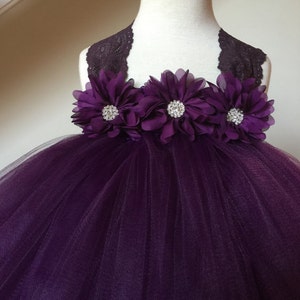 Plum Eggplant Flower Girl Satin Lace Tutu Dress, Wedding Dress, Baby Girl, Toddler, Girls