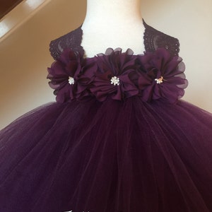 Plum Eggplant Flower Girl Satin Lace Tutu Dress, Wedding Dress, Baby Girl, Toddler, Girls