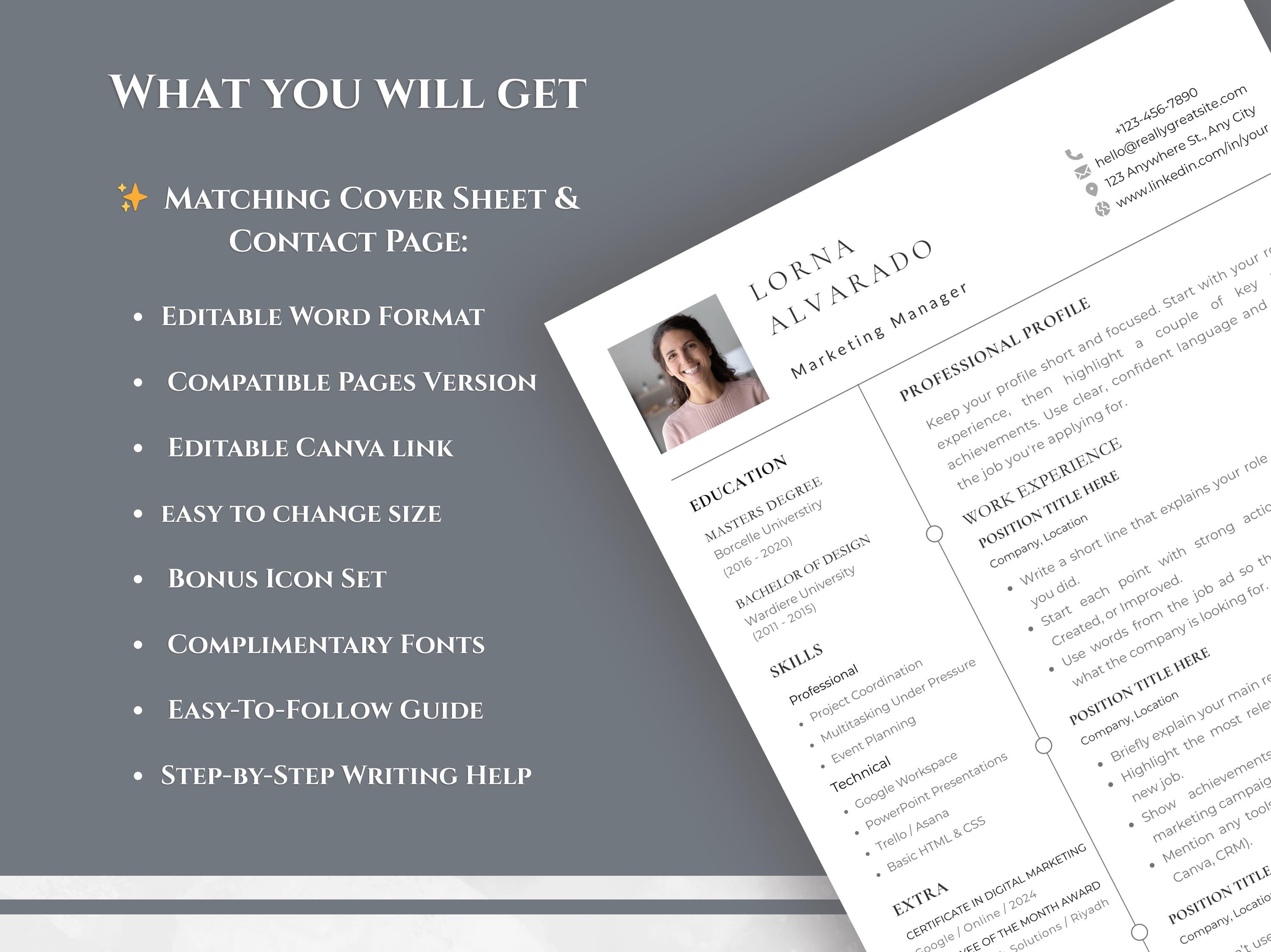 Minimalist Resume Template Canva: Professional CV + Cover Letter ...