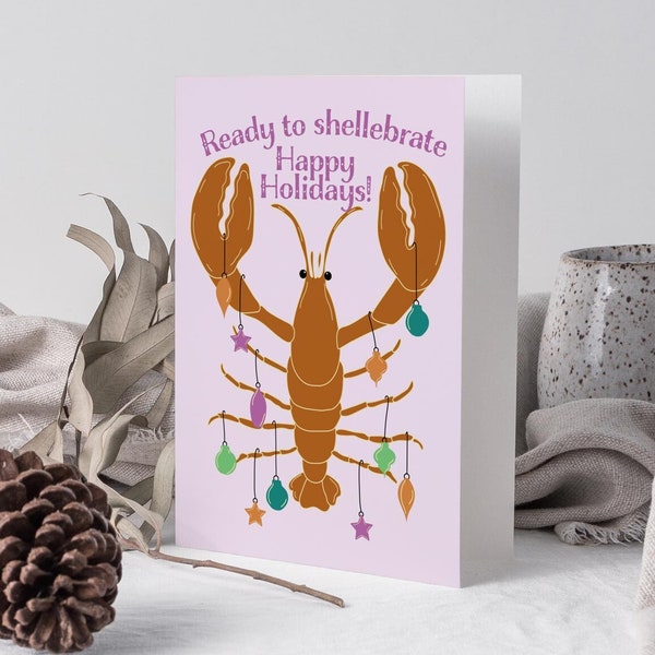 24 Lobster and Octopus with Ornaments Christmas Cards in 2 Colorful Funny Designs with Envelopes 60106