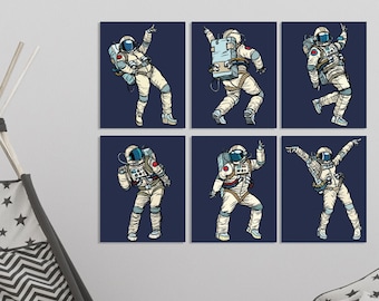 6 Actual Prints Dancing Astronauts Unframed 8x10 Posters Kid&#39;s Room Boy Girl Playroom Outer Space Decor Bedroom Dorm Apartment Dance 8071