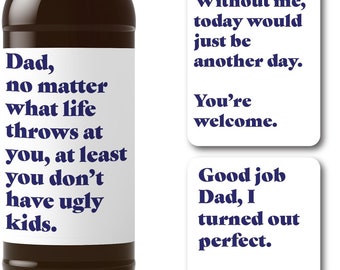 Paquet de 6 étiquettes humoristiques pour bouteilles de bière pour la fête des pères - Messages originaux et affectueux pour papa