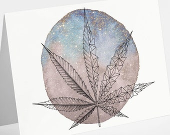 24-Pack Cannabis Constellation Cards, Watercolor Technical Illustration Stationery Set w/Weed Leaf