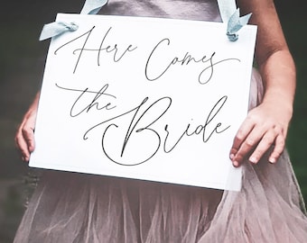 Here Comes the Bride Flower Girl Sign, Wedding Ceremony Banners, Ring Bearer Sign