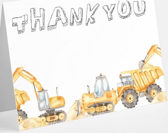 24 Construction Themed "Thank You" Cards, Kid-Friendly Builder Thanks Cards, Digging Birthday Party Cards
