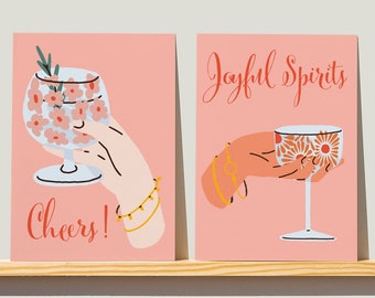 24-Pack Cheers Celebration Cards, Toast to Joyful Spirits, Botanical Cocktail Artful Greetings