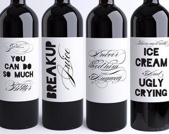 Wine Label for Breakup Wine Bottle in Survival Pack for Besties Girlfriends Printed Wine Labels To help Best Friend Get Over Ex Boyfriend