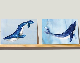 24-Pack Celestial Whale Greetings - All-Occasion Cosmic Ocean Cards, Watercolor Wildlife Notes