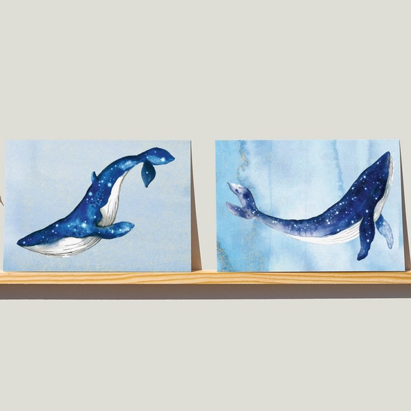 24-Pack Celestial Whale Greetings - All-Occasion Cosmic Ocean Cards, Watercolor Wildlife Notes