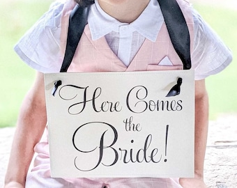 Here Comes The Bride Wedding Sign Ring Bearer Sign Flower Girl Sign Ceremony Signage Colors Ring Pillow Ideas Ringbearer Gift 1882