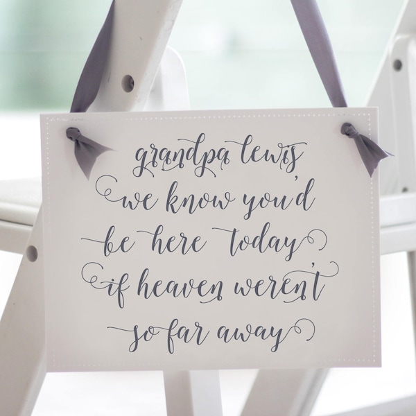 Personalized We Know You'd Be Here Today if Heaven Weren't So Far Away Chair Seat Banner | Custom Memorial Relatives Wedding Ceremony 1693