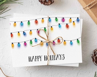 24 Holiday Greeting Cards with String Lights Blank Holiday Cards + Envelopes Merry Christmas Cards RR0 6396