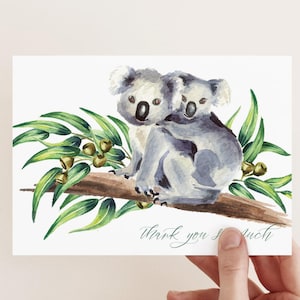 Koala Thank You Cards Set - 24 Watercolor Animal Greeting Notes for Baby Shower, Birthday, Kid-Friendly Gratitude, Australian Wildlife Theme