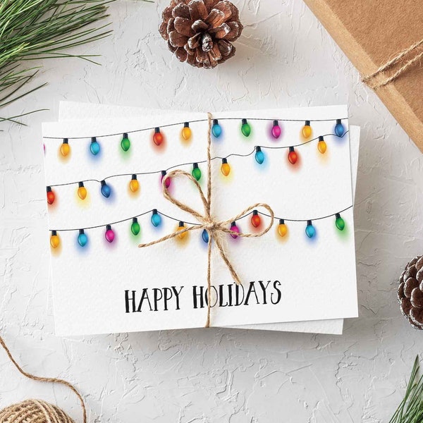 24 Holiday Greeting Cards with String Lights Blank Holiday Cards + Envelopes Merry Christmas Cards RR0 6396