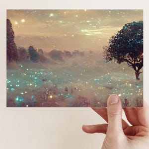 Cartes de voeux vierges pailletées de forêt - Cartes de correspondance de paysages scintillants - Lot de 24 avec enveloppes - Cartes de correspondance artistiques inspirées de la nature