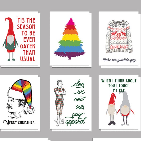 24 Funny Gay Christmas Cards + Envelopes - LGBTQ Rainbow Queer Holiday - Happy Holigays RR0 6047