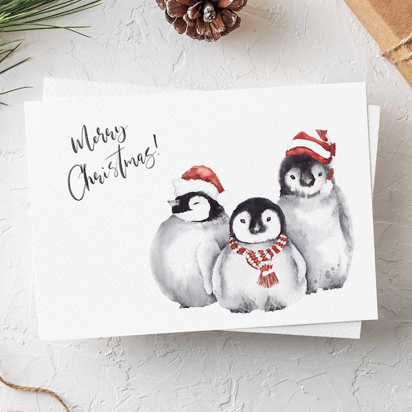 24 Penguin Merry Christmas Holidays Cards Fluffy Baby Penguins Winter Greetings Box Set RR0 6524