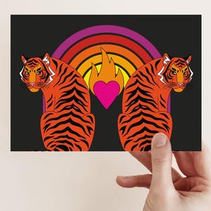 24er-Pack Retro Tiger Grußkarten - Vintage Tierkunst, Regenbogen- und Herzdesign, innen leer, perfekt für jeden Anlass, mit Umschlägen