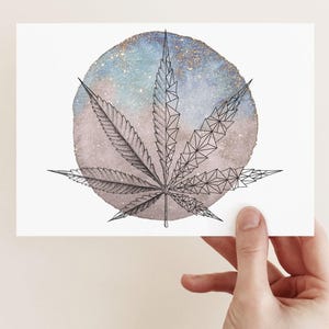 Set di 24 biglietti d'auguri a tema erba celestiale - Marijuana cosmica, biglietti d'auguri sull'erba astrologica, cancelleria per fumatori, costellazione della cannabis 420, interno vuoto