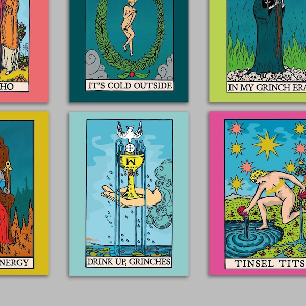24 Tarot Inspired Girly Christmas Cards | Bad B!tch Drinking Themed Cards + Envelopes 6888