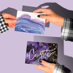 Biglietti di congratulazioni viola – Stampa in resina ad alta risoluzione – 6 design – 24 biglietti e buste
