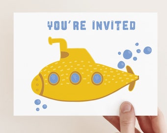 Yellow Submarine Invitations for Kid's Water Party | Children's Birthday Invites | 32 Physical Cards | Fill in Your Information