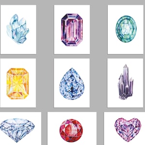 Crystal Watercolor Blank Greeting Cards - 24 biglietti vuoti piegati con buste / pietre preziose Pietre portafortuna Gemmologia arcobaleno Minerali 6080