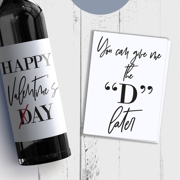 Naughty + Sexy Happy Valentine's Day Gift for Him Wine Label + Card Funny Husband or Boyfriend RR5 9323