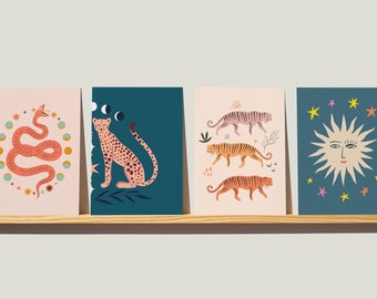 24 Tigers & Moons Blank Greeting Cards + Envelopes | Wild Whimsy: The Celestial Fauna 6204