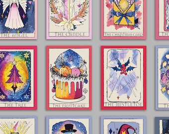 24 Tarot Inspired Christmas Cards Colorful Cosmic Illustrations with Envelopes 60350