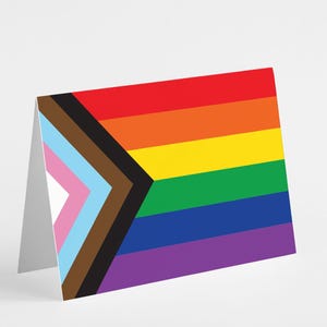 Cartes de voeux Drapeau de la fierté Progress - Paquet de 24 - Soutien LGBTQ, Design arc-en-ciel inclusif, Unité et autonomisation, Queer, Diversité Papeterie