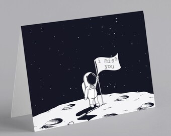 24 Tarjeta de felicitación de astronauta "I Miss You" - Sentimiento con temática espacial