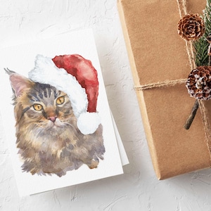 24 Katzen Weihnachtskarten Langhaar Kätzchen Grußkarten + Umschläge Box Set Nikolausmütze Katzenliebhaber Aquarell 6427