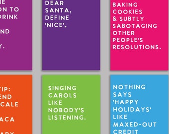 24 Modern Humorous Christmas Cards in 6 Colorful Sassy Holiday Designs + Envelopes