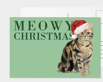 32 cartes postales de Noël Funny Cat - Cartes postales de Noël Miaou | Holiday Greetings Bulk Pack pour les amoureux des chats Papeterie 6268