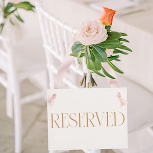 Sinal reservado para casamento | Sinalização de cadeiras para eventos | Banner de papel e fita