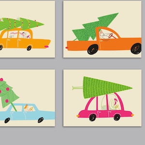 24 cartes de vœux pour les fêtes de fin d'année, voitures rétro lumineuses et arbres de Noël, 4 motifs colorés + enveloppes RR3 66272