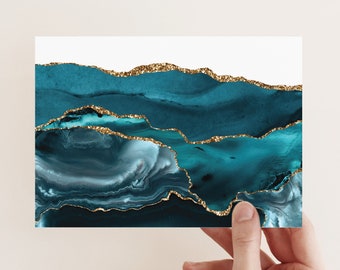 24-Pack Teal Agate Greeting Cards, Watercolor Artful Stationery, Abstract Turquoise Elegant Notecards