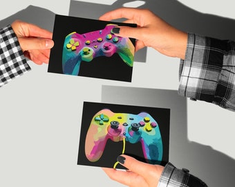 24-Pack Vibrant Gamer Greeting Cards, Colorful Controller Notecard, Player Themed Blank Stationery