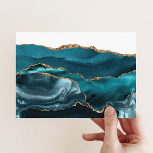 24er-Pack Grußkarten in Blaugrün-Achat, kunstvolles Aquarell-Briefpapier, elegante Notizkarten in abstraktem Türkis